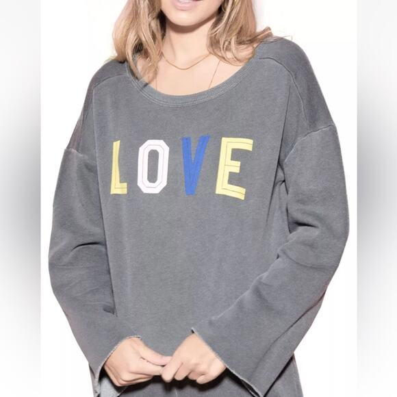 Wildfox Flora Love Oversized Cropped Sweatshirt, NEW flawed Small, MSRP $118 - Picture 2 of 13